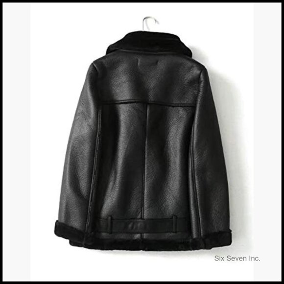 Faux Suede Faux Shearling Moto Jacket Winter Parka Coat - Picture 4 of 7